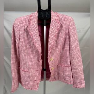 Pink Tweed Blazer Chanel Style Jacket Jones New York Signature Size 4